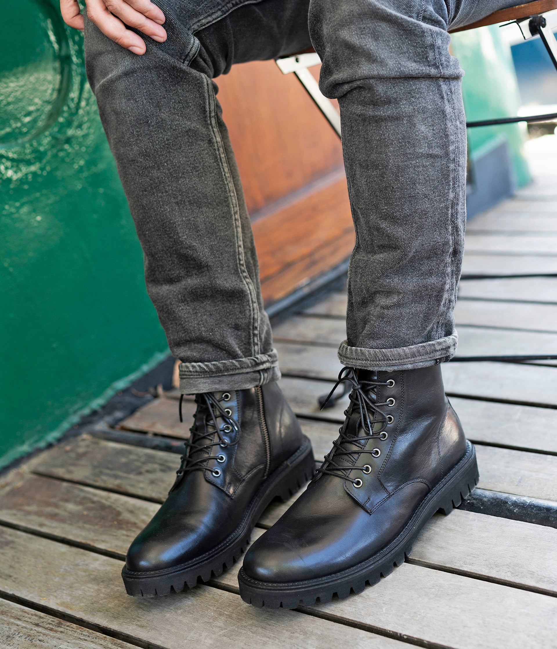 Boots noir cuir best sale