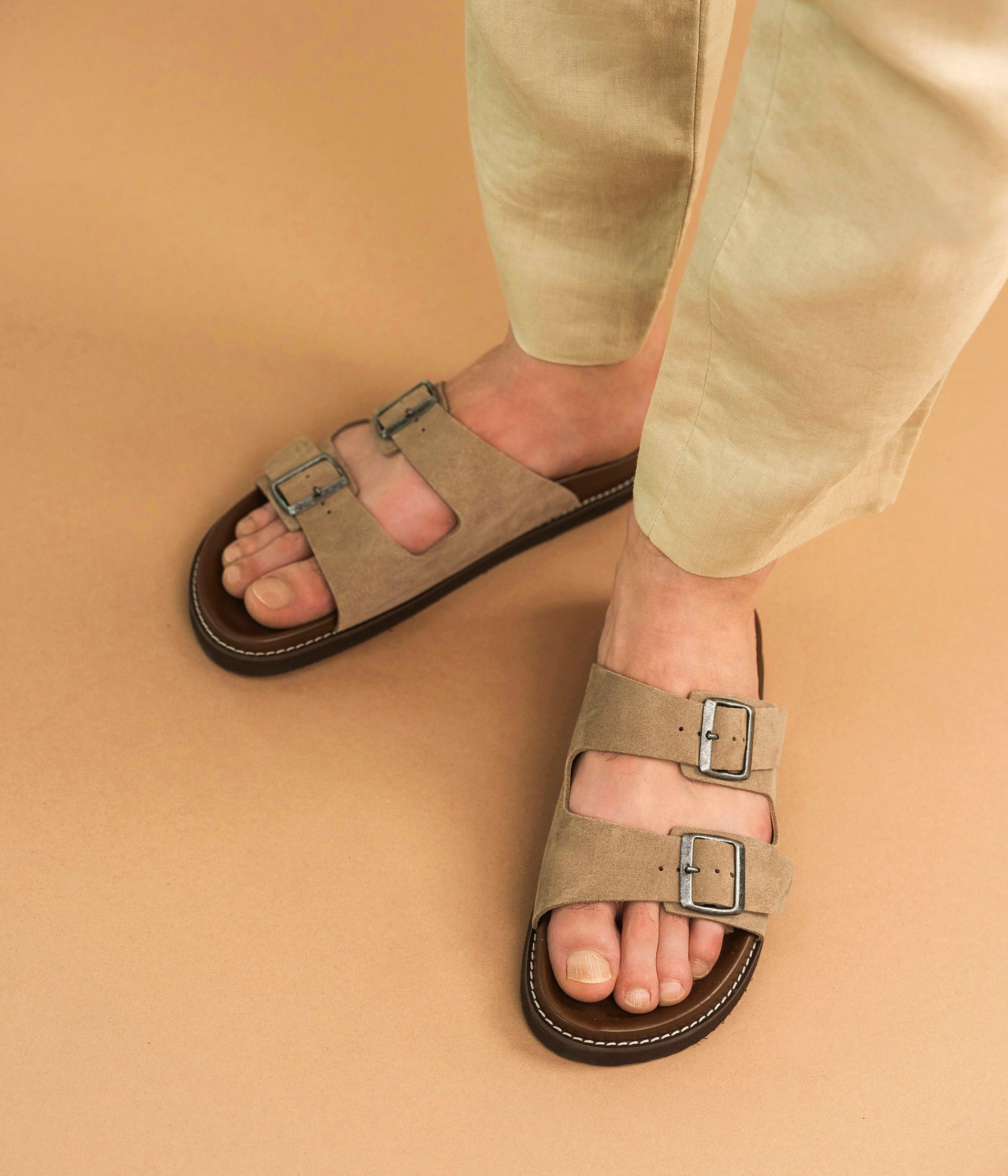Taupe colored sandals shop
