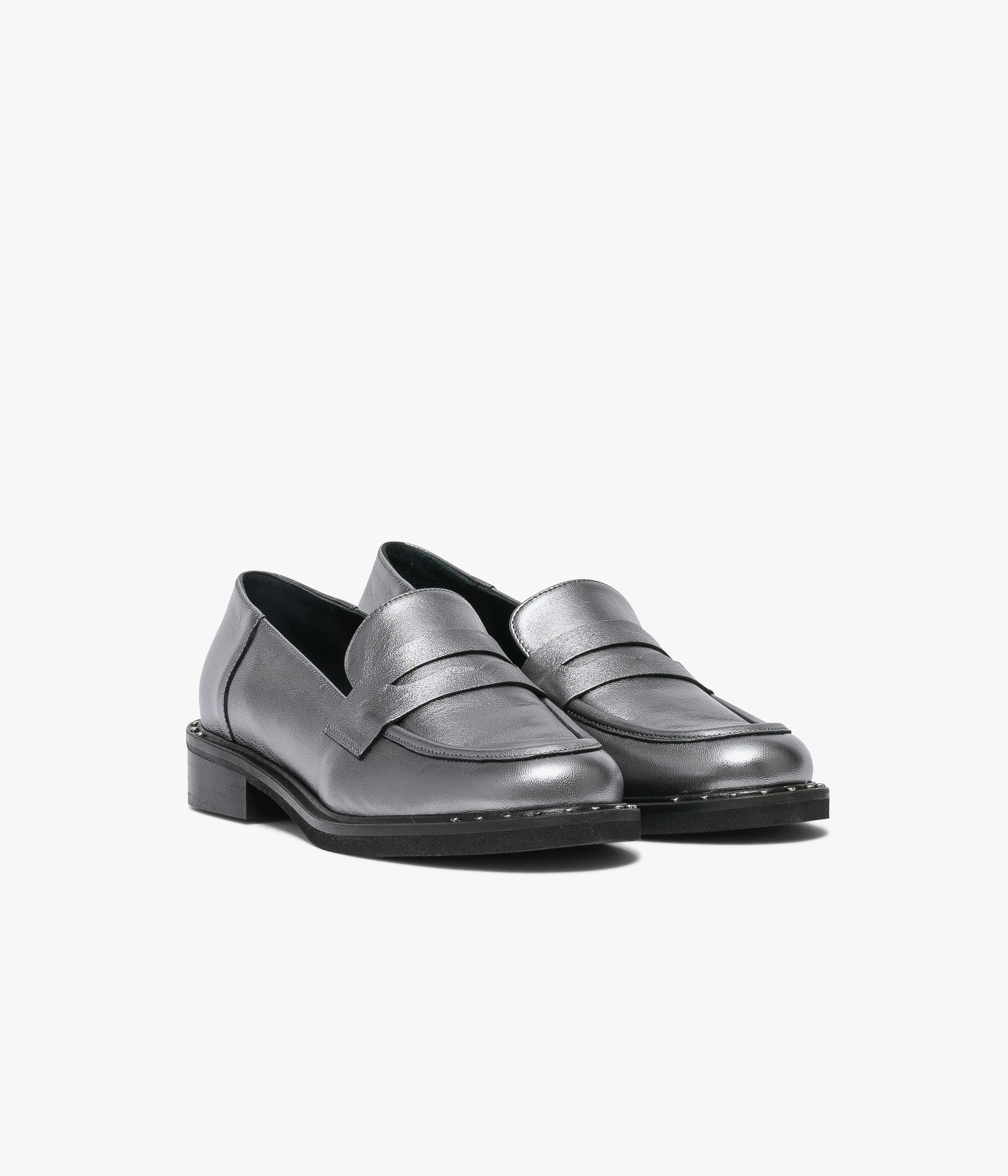 Silver flat loafers hot sale