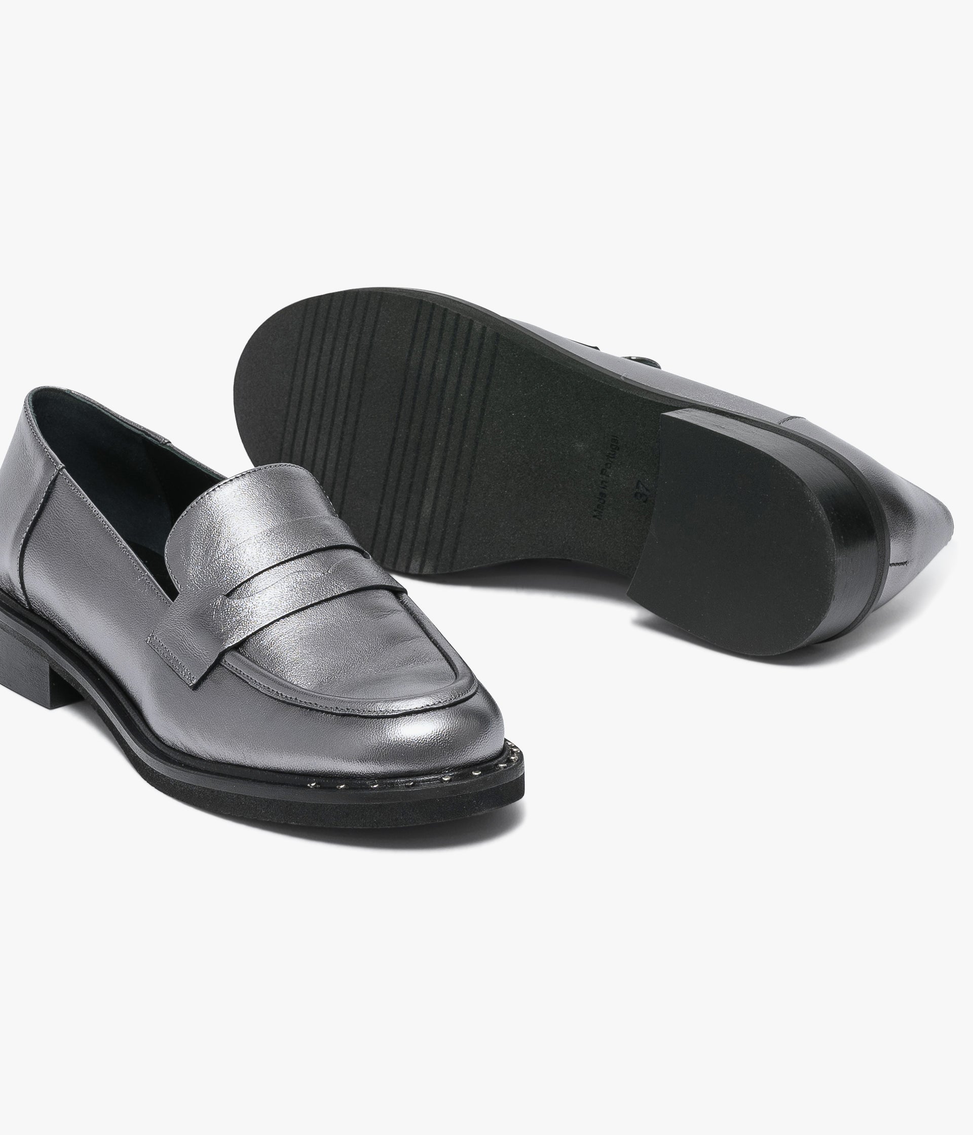 Silver and black loafers store