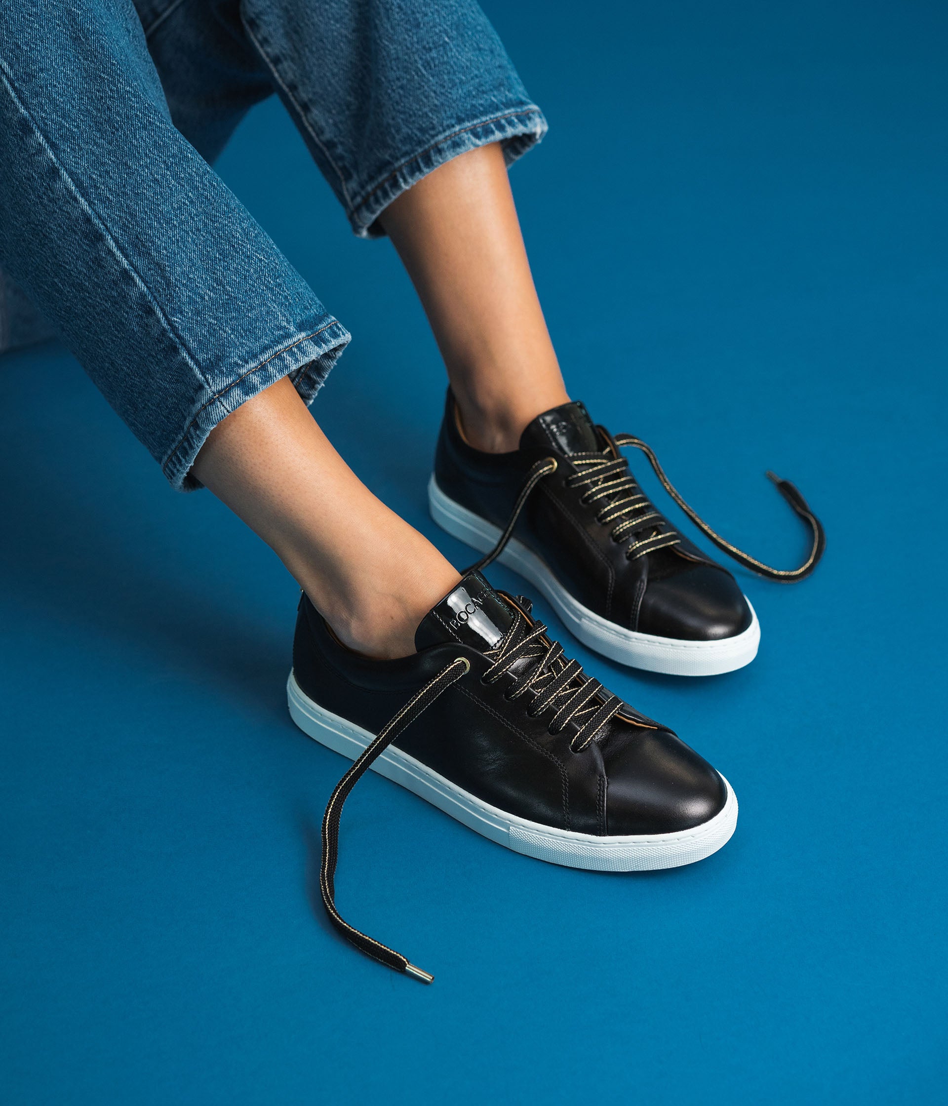Ladies black leather tennis shoes best sale