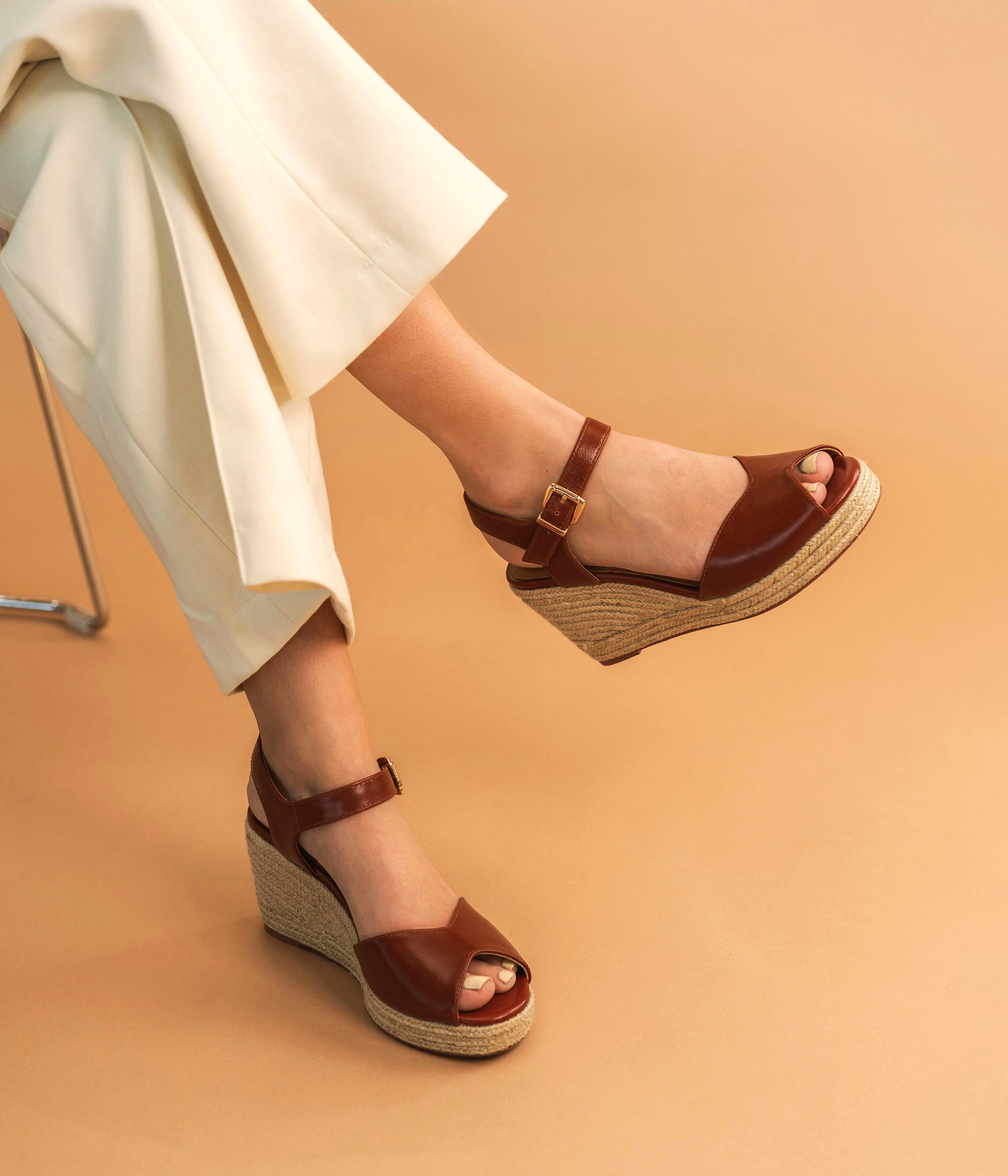 Cognac leather wedges sales