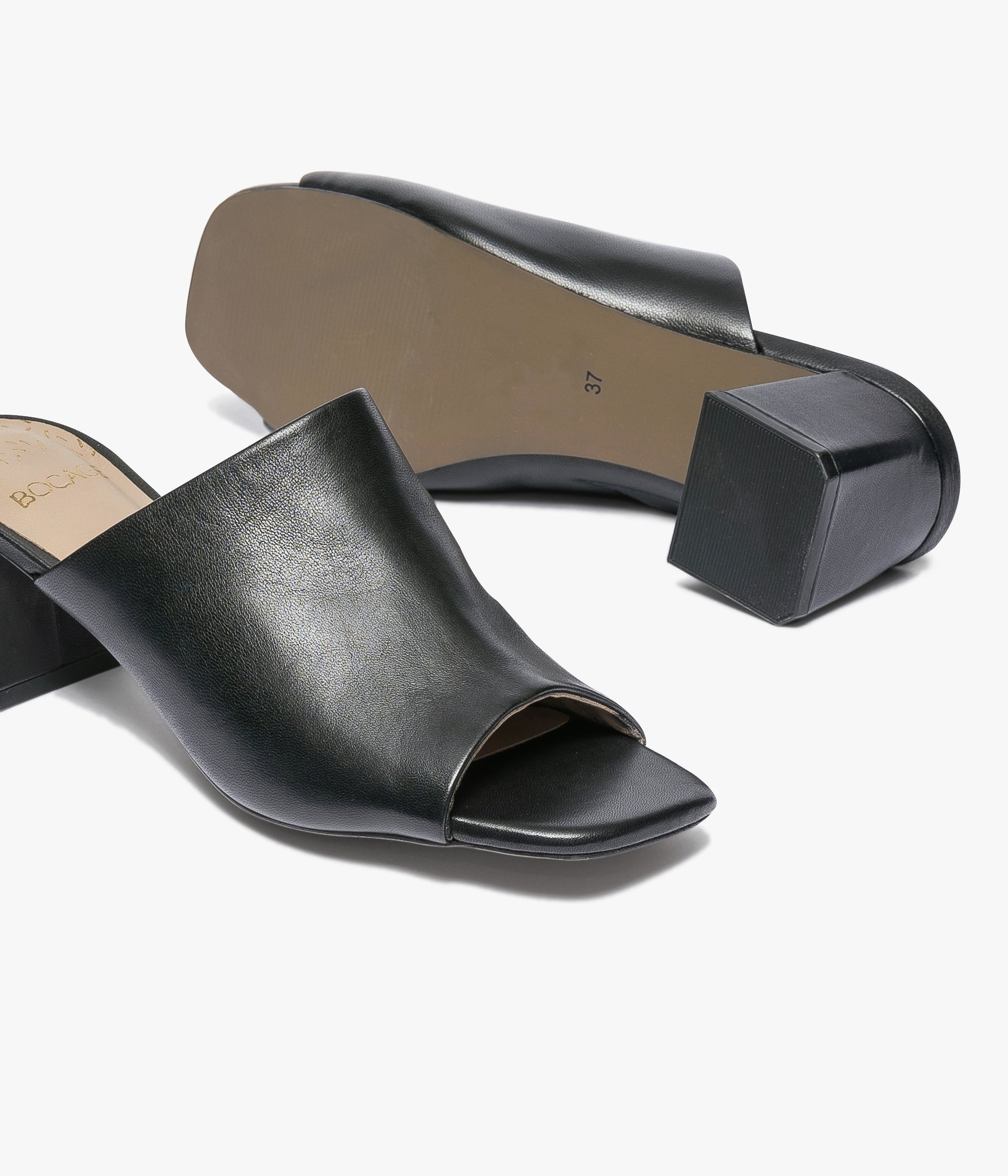 Black leather mule sandals shop