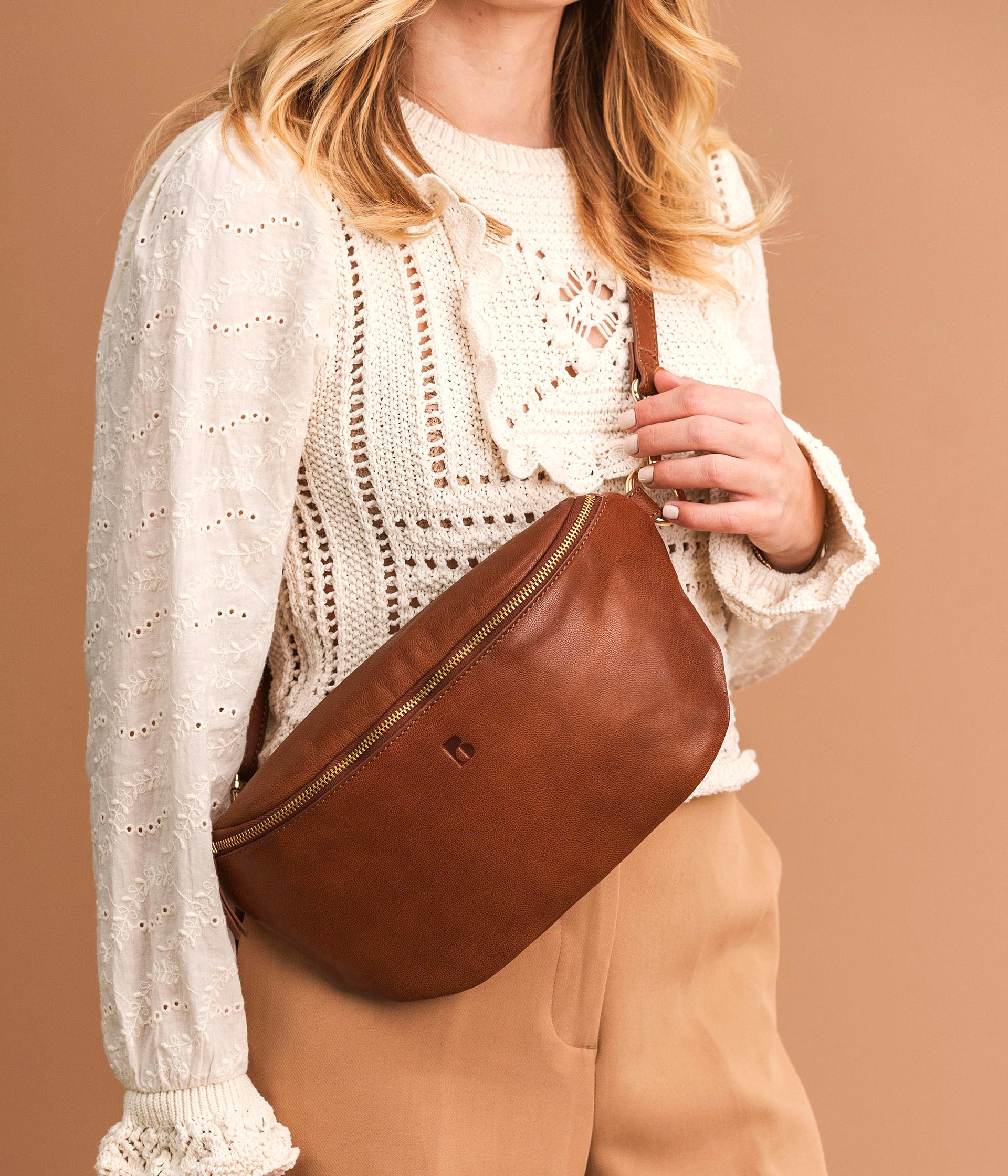 COGNAC ALBANO BELT BAG Medium size LEATHER GOODS Bocage
